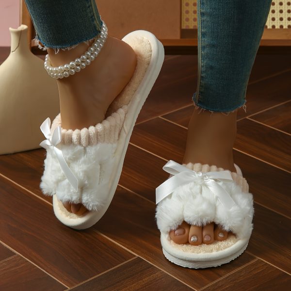 1 Pair Women'S Elegant Bowknot Plush Slippers - Soft Flannel Upper & Lightweight Cushioned Sole, Non-Slip Winter House Shoes with Contrast Color Design, All-Season Cozy Indoor/Outdoor Comfort, Perfect Gift for Home & Casual Wear, Winter Footwear, Bowknot Design, Soft Fabric Insole - Image 10