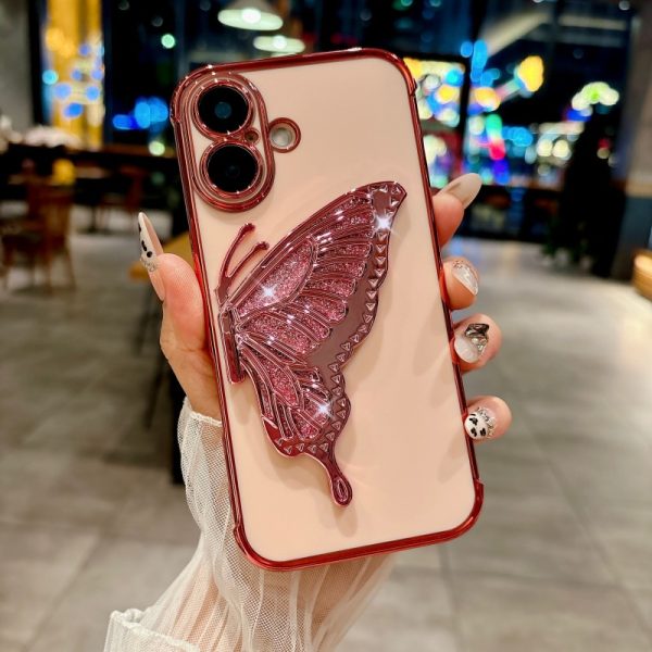 Electroplated Side Rose Flower + Glitter Butterfly Stand, High-Quality Feel for Apple Full-Cover Shockproof Protective Case, Creative for Iphone 16, 15, 14, 13, 12 Mini, 11, XR, 7, 8, SE2, SE3, Plus, Pro Max Phone Case Set. - Image 7