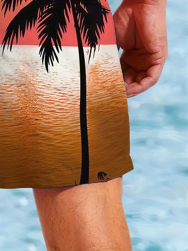 Men's Quick-Dry Swim Shorts - Hawaiian Beach Board Shorts with Tropical Sunset, Orange to Yellow Ombre Gradient Swim Trunks for Surfing, Pool, Vacation - Non-Stretch Swimwear for Adults, Outdoor Water Activities, Vibrant Print, Adjustable Waistband, Outdoor Adventurers - Image 5