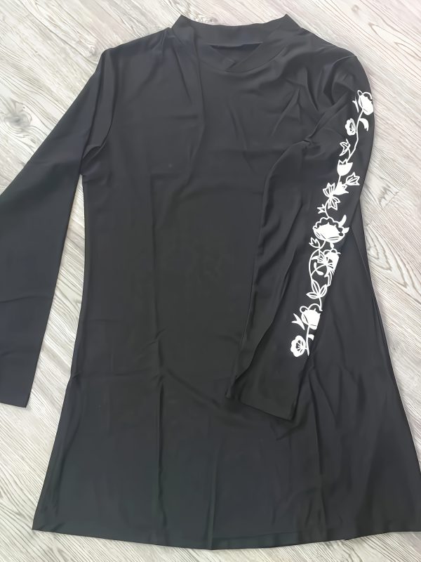 Women'S Conservative Plus Size 3pcs Set, Solid Color Swimwear, Digital Floral Print, High-Neck, Stretch Polyester, Casual Style, Middle Eastern Traditional Clothing - Image 4