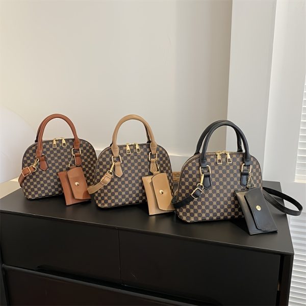 Women's Synthetic Leather Shell Crossbody Bag - Adjustable Shoulder Strap, Zipper Closure & Golden-Tone Hardware, Khaki/Tan/Black, Versatile for Casual & Formal Occasions, Crossbody Purse - Image 9