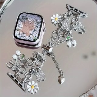 1pc Daisy Chain Apple Watch Band for Women - Alloy Jewelry Clasp Luxury Floral Charm Strap, Compatible with 38mm-49mm & Apple Watch Ultra/Series 10-1, Fashionable Smart Wristband (No Battery Needed), Apple Watch Straps