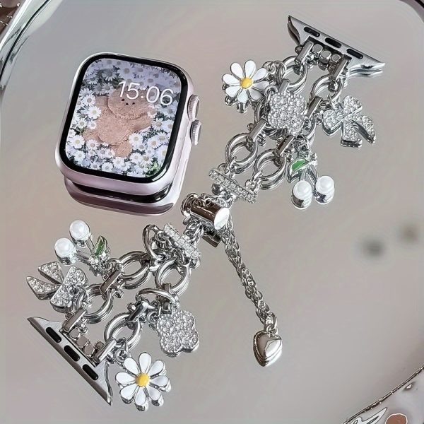 1pc Daisy Chain Apple Watch Band for Women - Alloy Jewelry Clasp Luxury Floral Charm Strap, Compatible with 38mm-49mm & Apple Watch Ultra/Series 10-1, Fashionable Smart Wristband (No Battery Needed), Apple Watch Straps