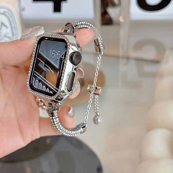 Rose Golden Star Pattern Watch Band with Artificial Gemstone, Adjustable Cord Buckle Clasp, Anti-Fall Protective Case, Compatible with iWatch Series 1-10, Valentine'S & Mother'S Day Gift - 38/40/41/42/44/45/46/49mm - Image 4