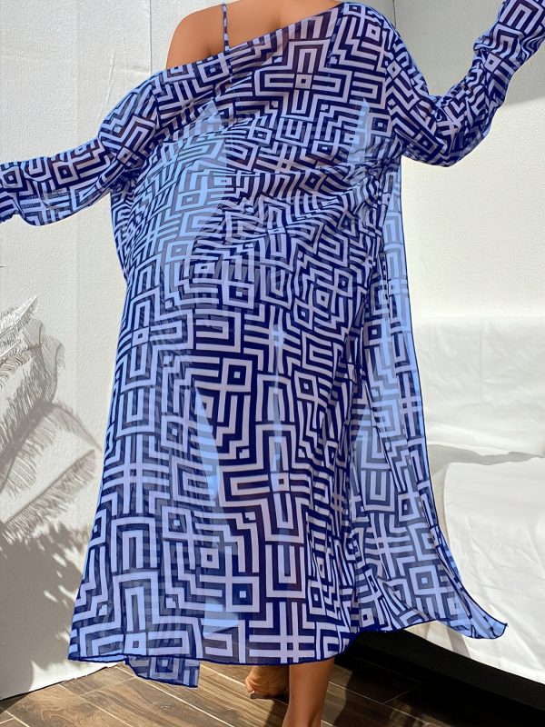 New Bikini Three-Piece Set, Suitable for Beach and Seaside, Blue Striped Print - Image 4