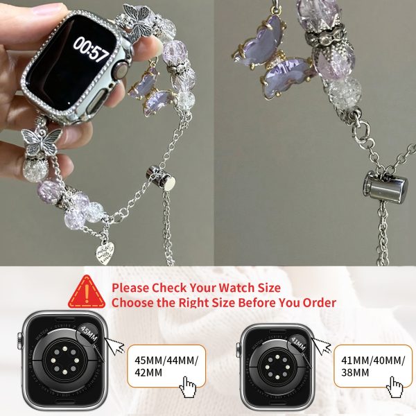Elegant Beaded Chain Bracelet Charm for Apple Watch Ultra SE Series 10-1, 38mm-49mm, Adjustable Jewelry Strap with Butterfly & Flower Accents, Ideal for Valentine'S Day or Birthday Gift ( only Bracelet - Image 5