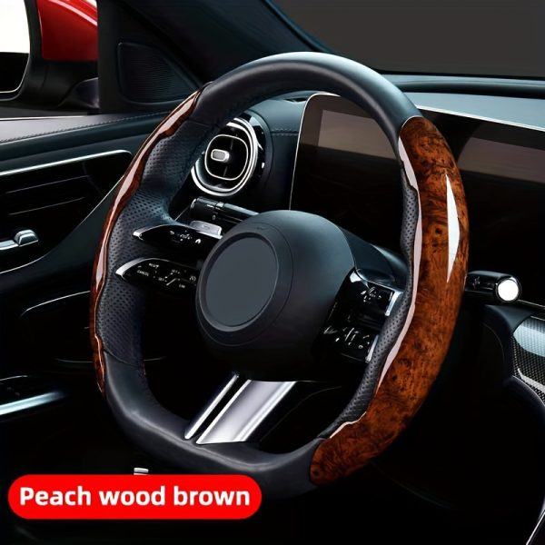 Luxury Peach Wood Grain Steering Wheel Cover - Ultra-Thin, Anti-Slip, Fit for All Seasons, High-End Feel, Easy Installation - Image 5