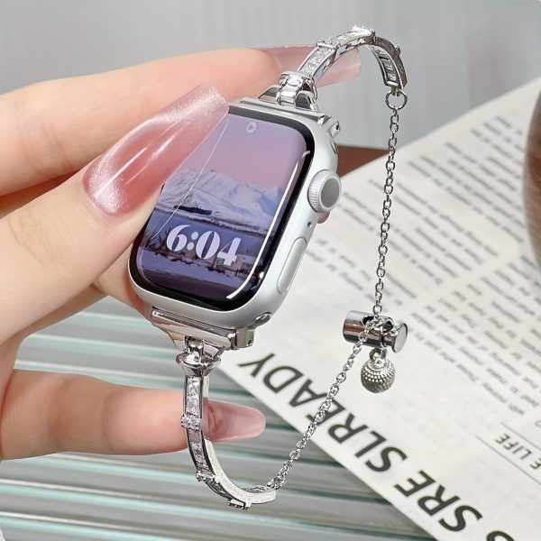1pc Women Girls Luxury Zirconia Crystal Metal Watch Bracelet Compatible with Apple Watch Band Series 10 9 8 7 6 5 4 3 2 1 38/40/41/42/44/45/46/49/ Ultra 1/2 SE for iWatch Strap, a perfect gift for parties, banquets, festivals and daily wear - Image 5