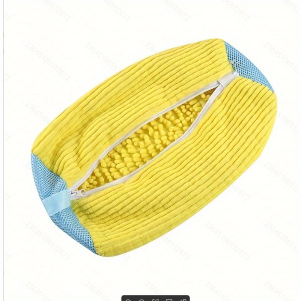 Yellow Shoe Washing Machine Bag for Washer & Dryer - Soft Chenille Laundry Bag with Noise Reduction, Oval Zipper Design & Rich Fluff Lining, Durable Polyester for Sneakers & Most Footwear, Laundry Wash Bag, Sneaker Cleaner, Noise Reduction Material, Footwear Care, Sneaker Enthusiasts, Laundry Bags - Image 3
