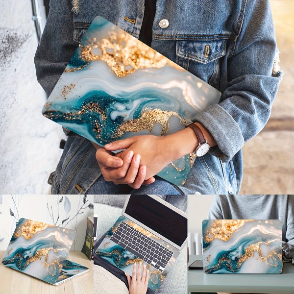 2pcs Elegant Marble & Golden Glitter Vinyl Laptop Skins - Scratch-Resistant DIY Art Protective Covers for Notebooks & Cars - Easy to Apply & Durable Design with Semi-Matte Finish, Notebook Accessories | Elegant Design | Durable Vinyl, Laptop Sleeve - Image 7