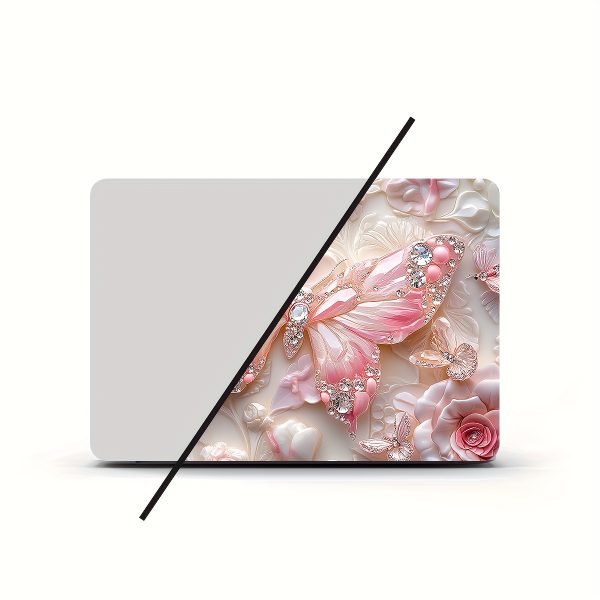 2pcs Patterned Laptop Art Butterfly and Flower Decal Protective Case, Universal Netbook Light Beige Stickers Non-Reusable Laptop Skins Waterproof and Scratch Resistant - Water-resistant, Anti-scratch, Suitable for Laptops, Cars - Image 5