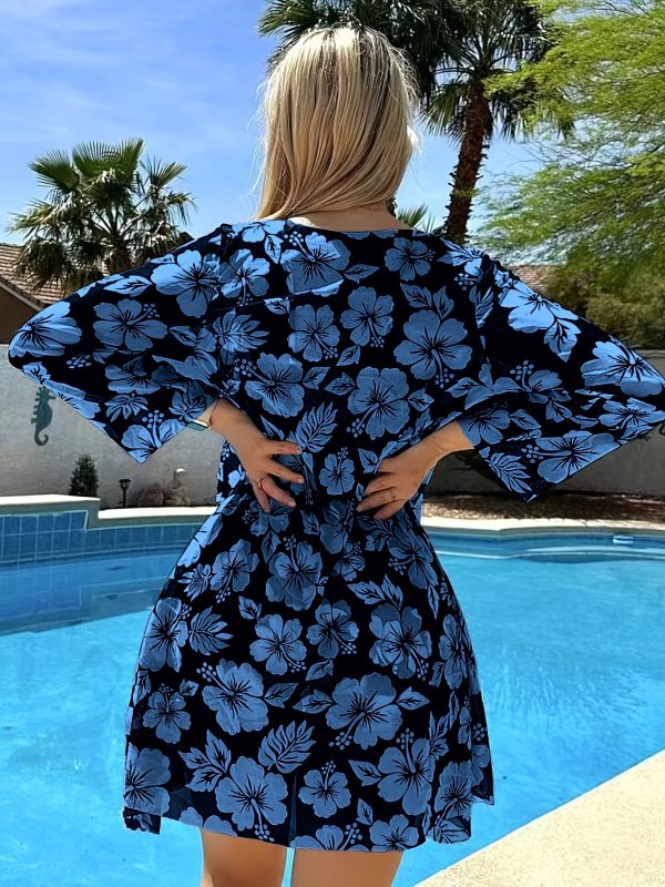 Floral Print Sexy Bikini Set with Cover-Up, Long Sleeve, High Stretch Nylon and Polyester Swimwear for Women - Machine Washable - Image 4