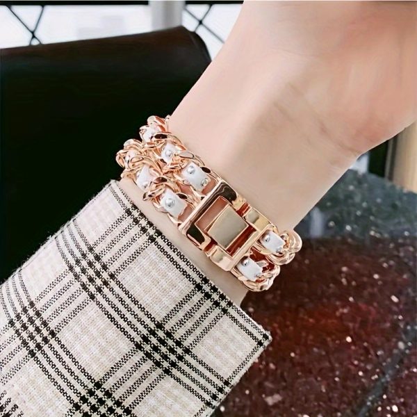 BIIFAKOO Compatible i Watch Strap for 38mm 40mm 41mm 42mm 44mm 45mm 49mm Metal Strap Leather Cover Golden Chain Cowboy Style Replacement for iWatch Series 9 8 7 6 5 4 3 2 1 SE - Image 6