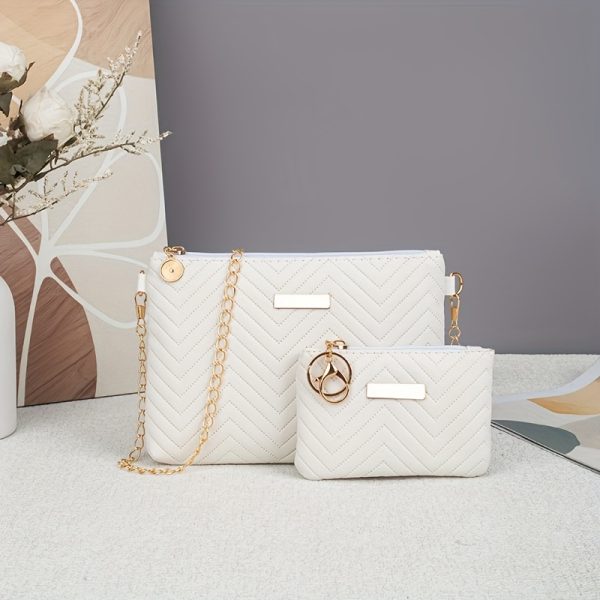 New Fashionable Crossbody Bag Set - Metal Chain Shoulder Strap Wavy Embroidery Single Shoulder Bag, Simple and Versatile, Your Best Companion for Traveling Outdoors to Keep You Stylish at All Times! - Image 9