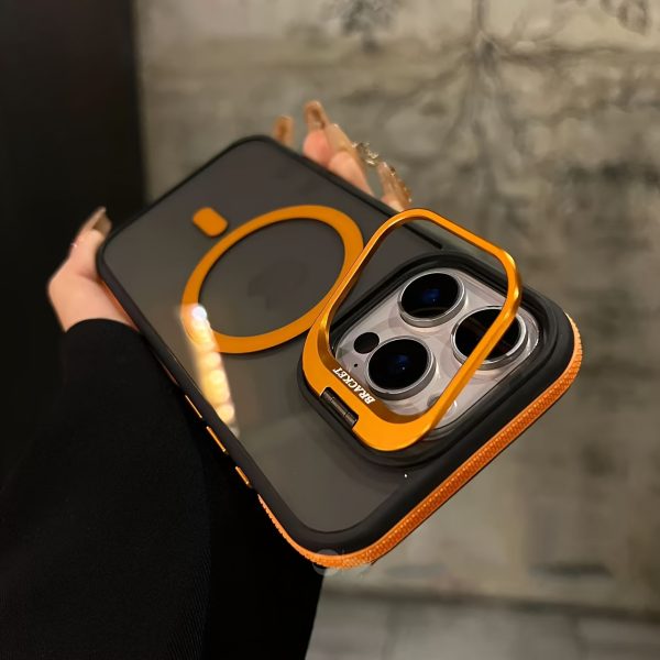 High-End Fashion Dual-Color Magnetic Metal Transparent Stand Phone Case for Iphone 16 Pro Max, Compatible with 16, 15, 14, 13, 12, 11 Plus Pro Max And 16E. The Lens Frame Can Be Opened As a Stand, Supports Wireless Charging, And Protects Your Phone with a Two-Color Protective - Image 7