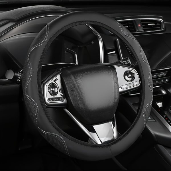 Steering Wheel Cover for 35.56-38.1 cm Wheels, No Inner Ring, All-Season Use - Black with Red Stitching, Grip Enhancement, Durable & Easy to Clean, Car Steering Wheel Cover, Vehicle Interior Accessory, Sleek Car Accessory, Easytoclean Material - Image 8