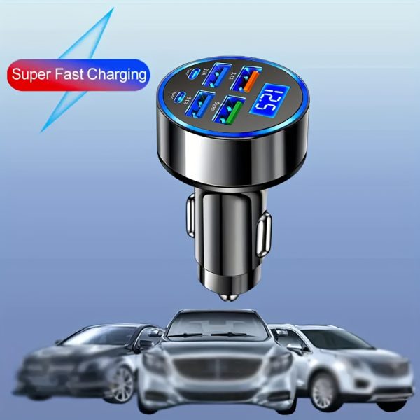 6-in-1 Fast Charging Car Charger | Dual PD USB Ports with LED Display | QC3.0 Quick Charge | Compatibility | 30 Minutes Full Charge for Multiple Devices | Sleek Metallic Finish | Cigarette Lighter Plug | Supports Up to 36V - Image 2