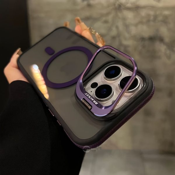 High-End Fashion Dual-Color Magnetic Metal Transparent Stand Phone Case for Iphone 16 Pro Max, Compatible with 16, 15, 14, 13, 12, 11 Plus Pro Max And 16E. The Lens Frame Can Be Opened As a Stand, Supports Wireless Charging, And Protects Your Phone with a Two-Color Protective - Image 11