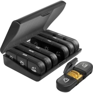 Portable Medicine Organizer 3 Times a Day for 1 Week (Black) – Travel Friendly Pill Box with Large Compartments - Light Proof Pill Organizer for Vitamins, Fish Oils, Medication and Supplements  Amazon.ae: Health