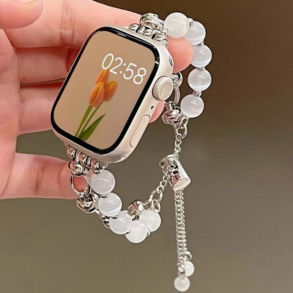 1pc Of Ladies' Pull-out Cat's Eye Stone Beaded Strap Suitable For 38/40/41/42/44/45/49mm, Suitable For Apple Strap UItra/SE/8/7/6/5/4/3/2/1 (strap Only, Watch Not Included)