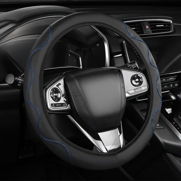 Steering Wheel Cover for 35.56-38.1 cm Wheels, No Inner Ring, All-Season Use - Black with Red Stitching, Grip Enhancement, Durable & Easy to Clean, Car Steering Wheel Cover, Vehicle Interior Accessory, Sleek Car Accessory, Easytoclean Material - Image 9