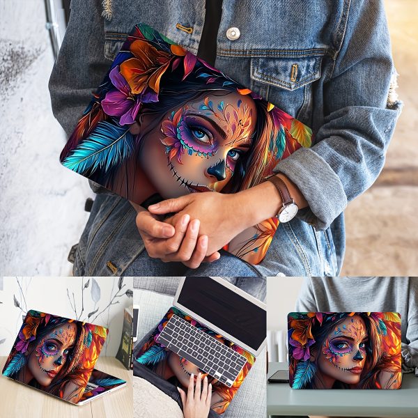2pcs Vibrant Day of the Dead Laptop Art Decals - Waterproof & Scratch-Resistant Vinyl Stickers, Colorful Floral and Skull Design for Laptops, Cars, Helmets, Motorcycles, Fridges, Laptop Accessories - Image 5