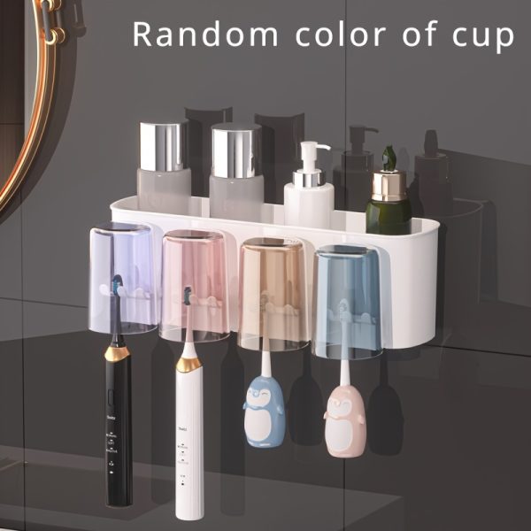 Space-Saving Multi-Cup Wall-Mounted Toothbrush & Mouthwash Holder - Durable Plastic Bathroom Organizer with Ample Storage - Image 8
