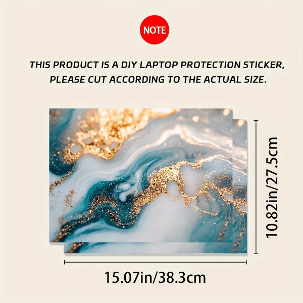 2pcs Elegant Marble & Golden Glitter Vinyl Laptop Skins - Scratch-Resistant DIY Art Protective Covers for Notebooks & Cars - Easy to Apply & Durable Design with Semi-Matte Finish, Notebook Accessories | Elegant Design | Durable Vinyl, Laptop Sleeve - Image 2