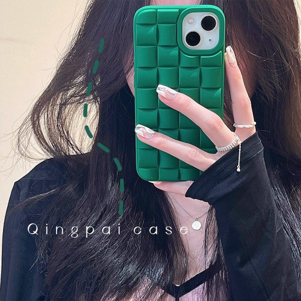 This Is a Vintage Minimalist TPU Phone Case for Iphone, Featuring a Green Woven Pattern. It Offers Full Protection Against Drops And Scratches, with a High-End Feel And a Unique, Understated Design. - Image 4