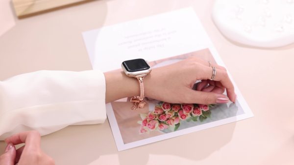Rose Golden Star Pattern Watch Band with Artificial Gemstone, Adjustable Cord Buckle Clasp, Anti-Fall Protective Case, Compatible with iWatch Series 1-10, Valentine'S & Mother'S Day Gift - 38/40/41/42/44/45/46/49mm - Image 15