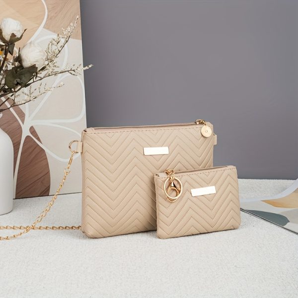 New Fashionable Crossbody Bag Set - Metal Chain Shoulder Strap Wavy Embroidery Single Shoulder Bag, Simple and Versatile, Your Best Companion for Traveling Outdoors to Keep You Stylish at All Times! - Image 12