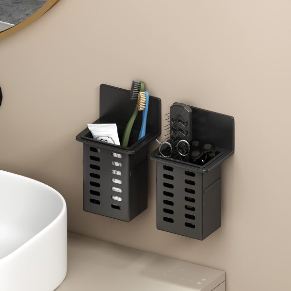 Black Toothpaste Holder and Toothbrush Holder Wall-mounted Storage Box for Bathroom Toiletries, Mobile Phone, Air Conditioner Remote Control Storage Box, Hanging Bracket, No Trace Installation - Image 9