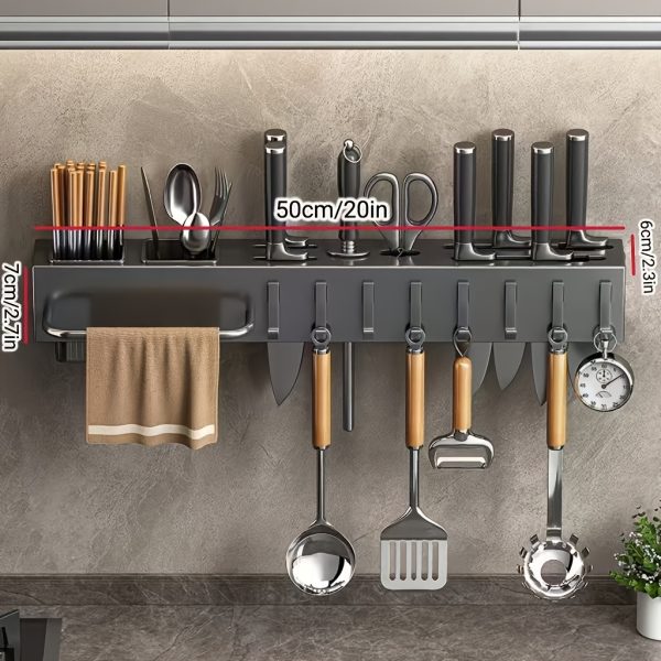 1pc Black Wall-Mounted Kitchen Organizer with Hooks – Space-Saving Storage Rack for Knives, Cutting Boards, Utensils & Spatulas, Durable Powder-Coated Finish, Perfect for Countertop or Cabinet Organization, Kitchen Organizers And Storage - Image 5