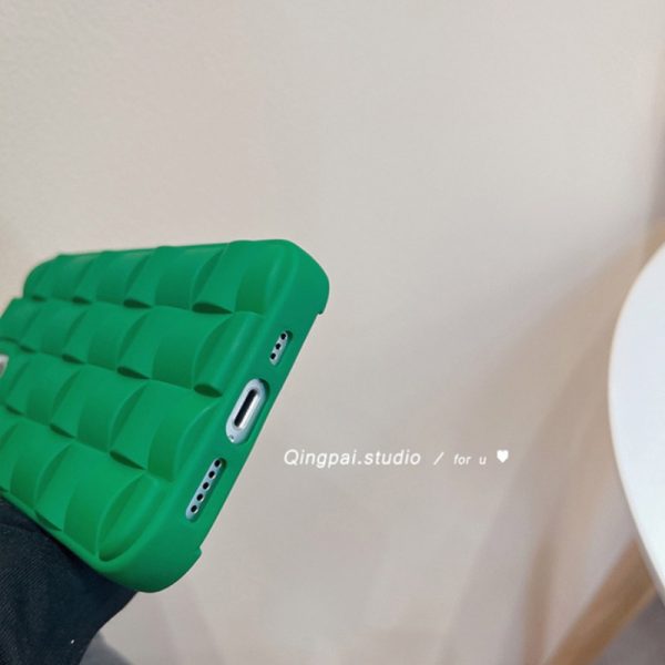 This Is a Vintage Minimalist TPU Phone Case for Iphone, Featuring a Green Woven Pattern. It Offers Full Protection Against Drops And Scratches, with a High-End Feel And a Unique, Understated Design. - Image 6