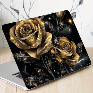 Set of 2 Golden Rose Scenic Pattern Stickers for Computers And Cars: Waterproof And Scratch-Resistant, Suitable for All Laptops. Ideal for Decorating Laptops, Cars, Helmets, Motorcycles, And Refrigerators.