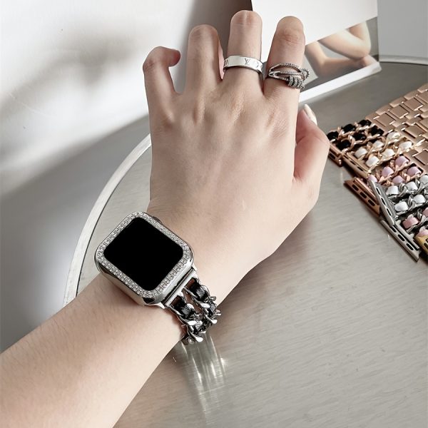 BIIFAKOO-Little Flavor Apple Watch Strap is suitable for iwatch10 9 8 7 6 5 4 3 2 1 SE Advanced Metal Chain with Two Rows of Protective Case compatible with 45mm 44mm 42mm 41mm 40mm 38mm - Image 9