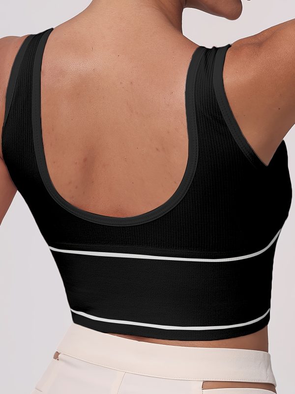 4pcs Seamless Striped Sports Bras, Shock-Absorbing Running & Yoga Crop Vests for Women, Wireless & Removable Pads, Breathable Sports Bra Set in Black, Green, Purple, White - Image 2