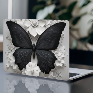 3pcs, 1pc spare, no need to worry about peeling off, black and white butterfly with flower combination pattern - computer protective cover, scratch-resistant, self-adhesive durable, easy installation and removal, universal, non-reusable sticker for notebook computers, stylish design