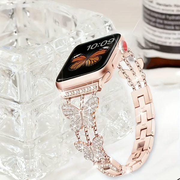 1pc Women Girls New Butterfly Diamond Buckle Metal Watch Bracelet Compatible with Apple Watch Band Series 10 9 8 7 6 5 4 3 2 1 38/40/41/42/44/45/46/49mm Super 1/2 SE iWatch Strap is a perfect gift for party, banquet, vacation and daily wear. - Image 14