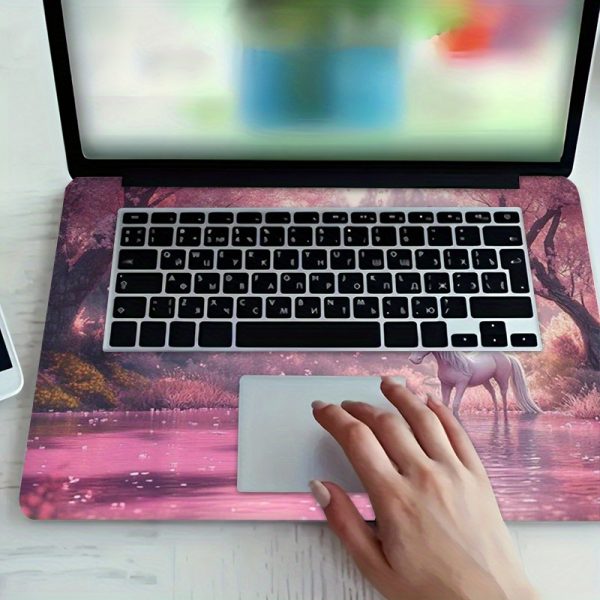 3pcs - 1pc Spare, PVC Laptop Skin with Tranquil White Horse & Pink Cherry Blossom Design - Scratch-Resistant, Self-Adhesive - Customizable for 30.48-39.62cm Notebooks - DIY Easy, Notebook Skin | Serene Landscape Art | PVC Material - Image 5