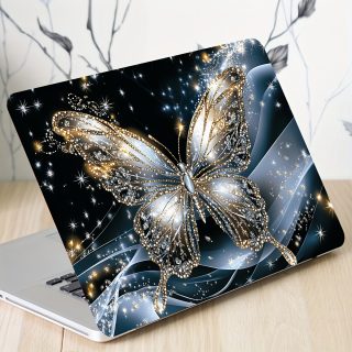 Vinyl Laptop Shell Butterfly Floral Stickers, 2pcs/Set, Scratch-Proof DIY Art Protective Cover for Laptops - Easy to Apply and Durable Design Suitable for Laptops, Cars, Helmets, Motorcycles, Refrigerator Decor