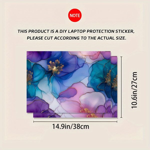 3pcs, 1 spare, No need to worry about peeling off, PVC laptop stickers, scratch-resistant, self-adhesive, semi-gloss finish, non-reusable, DIY cuttable, dreamy watercolor floral - universal notebook protector - Image 6