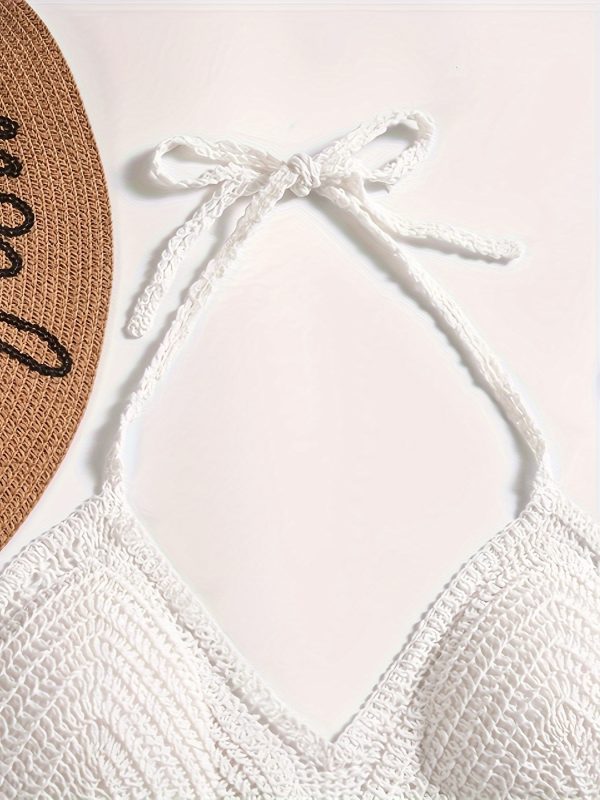Fringe Hanky Plain Crochet Boho Beach Top, Halter Hollow Out Paddings Top, Women'S Swimwear & Clothing for Carnival & Music Festival - Image 6
