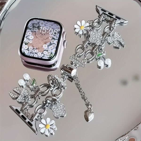 1pc Daisy Chain Apple Watch Band for Women - Alloy Jewelry Clasp Luxury Floral Charm Strap, Compatible with 38mm-49mm & Apple Watch Ultra/Series 10-1, Fashionable Smart Wristband (No Battery Needed), Apple Watch Straps - Image 4