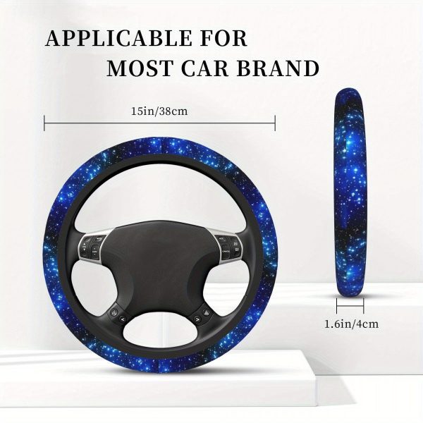 Breathable Anti-Slip Elastic Steering Wheel Cover - Blue Starry Night Design, No Inner Circle, Fit for Cars, Comfortable Grip & All-Season Use, Cute Steering Wheel Cover, Car Accessory, Stylish Car Decor - Image 5