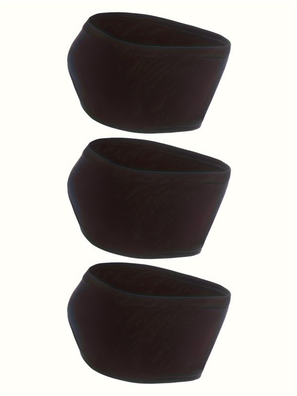 3-Pack Elegant Black Bandeau Bra Tops, Anti-Slip Gathered Chest Wrap, Seamless Strapless Breathable Lingerie Set - Image 8