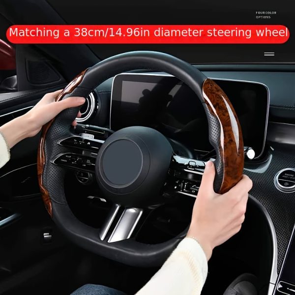 Luxury Peach Wood Grain Steering Wheel Cover - Ultra-Thin, Anti-Slip, Fit for All Seasons, High-End Feel, Easy Installation - Image 3