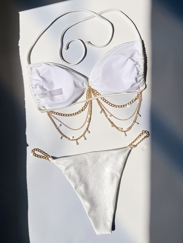 Women's Swimsuit Golden and Silvery Lace Strap Backless Bikini European Sexy Swimsuit - Image 9