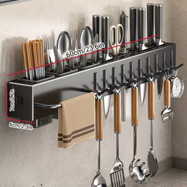 Wall-Mounted Knife Holder & Utensil Organizer - Space-Saving Kitchen Storage Rack with Hooks for Knives, Cutting Boards & Cookware, Powder-Coated Durable Design for Home or Camping Use, Kitchen Organizers And Storage, Kitchen Storage Solution, Spacesaving Design, Powdercoated Finish - Image 5