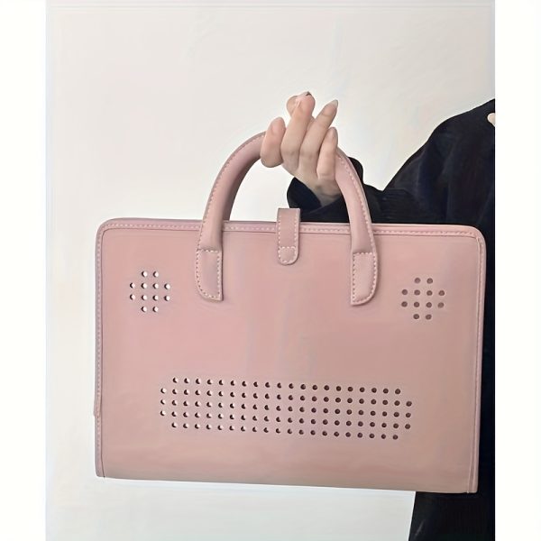 14-inch Laptop Sleeve Case - Pink Faux Leather Foldable Handbag with Multiple Compartments, Adjustable Shoulder Strap & Mesh Pocket for Tablet, Notebook, and Accessories, Tablet Storage Bag | Stylish Tech Accessory | Mesh Pocket Feature, Laptop Bag - Image 4